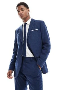 Selected Homme Linen Mix Slim Fit Suit Jacket In Dark Navy For Men