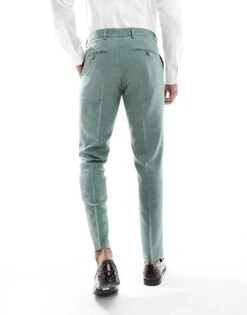 Selected Homme Linen Mix Slim Fit Suit Trousers In Green For Men Light Green Melange -Modish Mens Shop 206198536 3