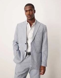 Selected Homme Linen Mix Suit Jacket In Blue  For Men Light Blue