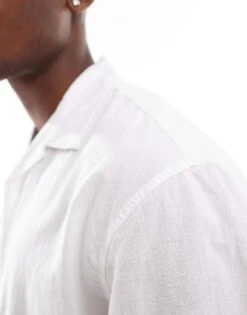 Selected Homme Oversized Linen Mix Revere Collar Shirt In White For Men Bright White -Modish Mens Shop 206209604 3
