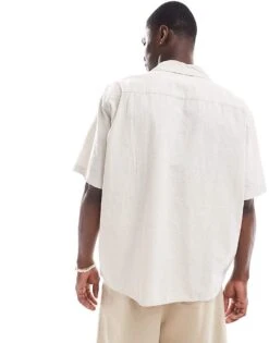 Selected Homme Oversized Linen Mix Revere Collar Shirt In Beige For Men Pure Cashmere -Modish Mens Shop 206209615 3