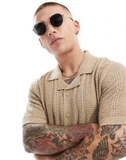 Selected Homme Round Sunglasses In Gold For Men Demitasse -Modish Mens Shop 206209626 2