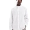 Selected Homme Oversized Linen Mix Grandad Collar Shirt In White For Men