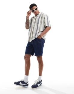 Selected Homme Oversized Linen Mix Revere Collar Shirt In Printed Stripe For Men Egret -Modish Mens Shop 206209701 3