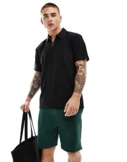 Selected Homme Plisse Zip Polo In Black For Men