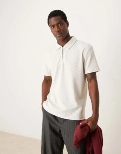 Selected Homme Plisse Zip Polo In White For Men Egret