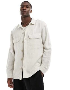 Selected Homme Linen Mix Overshirt In Beige For Men Pure Cashmere -Modish Mens Shop 206258308 1 purecashmere 1