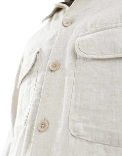 Selected Homme Linen Mix Overshirt In Beige For Men Pure Cashmere -Modish Mens Shop 206258308 3