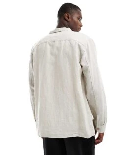 Selected Homme Linen Mix Overshirt In Beige For Men Pure Cashmere -Modish Mens Shop 206258308 4