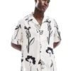 Selected Homme Oversized Revere Collar Shirt With Art Print In White For Men Bright White