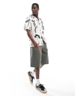 Selected Homme Oversized Revere Collar Shirt With Art Print In White For Men Bright White -Modish Mens Shop 206271720 3