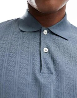 Selected Homme Boxy Fit Jacquard Polo In Blue For Men Stormy Weather -Modish Mens Shop 206277792 3