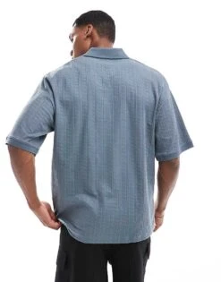 Selected Homme Boxy Fit Jacquard Polo In Blue For Men Stormy Weather -Modish Mens Shop 206277792 4