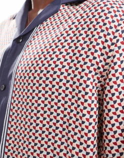 Selected Homme Oversized Revere Collar Shirt With Boarder Print In Navy For Men Sea Storm -Modish Mens Shop 206278420 3