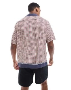 Selected Homme Oversized Revere Collar Shirt With Boarder Print In Navy For Men Sea Storm -Modish Mens Shop 206278420 4