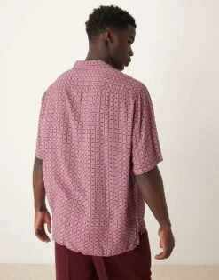 Selected Homme Short Sleeve Shirt With Mandala Print In Red For Men Cameo Rose -Modish Mens Shop 206299403 3