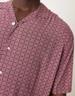 Selected Homme Short Sleeve Shirt With Mandala Print In Red For Men Cameo Rose -Modish Mens Shop 206299403 4