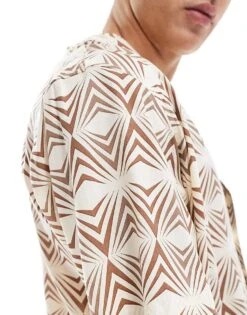 Selected Homme Short Sleeve Shirt With Geo Print In Beige For Men -Modish Mens Shop 206300550 3