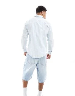 Selected Homme Long Sleeve Linen Shirt In Light Blue Stripe For Men Cashmere Blue -Modish Mens Shop 206303001 4