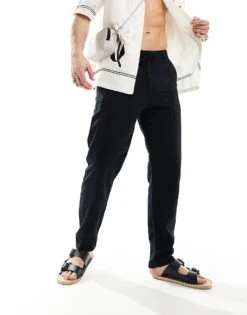 Selected Homme Slim Tapered Linen Trousers In Black For Men