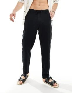 Selected Homme Slim Tapered Linen Trousers In Black For Men -Modish Mens Shop 206303117 5