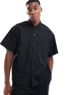 Selected Homme Co-ord Boxy Revere Shirt In Black For Men