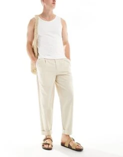 Selected Homme Relaxed Fit Crop Trousers In Cream For Men Fog