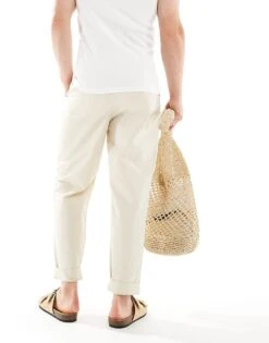 Selected Homme Relaxed Fit Crop Trousers In Cream For Men Fog -Modish Mens Shop 206304272 3