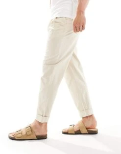 Selected Homme Relaxed Fit Crop Trousers In Cream For Men Fog -Modish Mens Shop 206304272 4