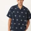 Selected Homme Boxy Fit Revere Collar Shirt With Embroidery In Navy For Men Sky Captain