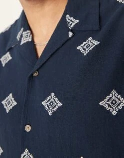 Selected Homme Boxy Fit Revere Collar Shirt With Embroidery In Navy For Men Sky Captain -Modish Mens Shop 206304308 3