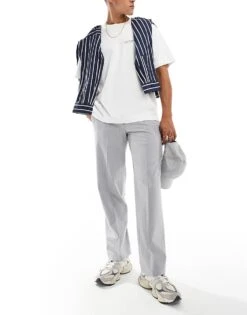 Selected Homme Loose Fit Pleated Trousers In Grey Melange For Men -Modish Mens Shop 206359887 1 greymelange 1