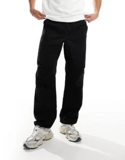 Selected Homme Loose Fit Elasticated Waistband Ripstop Trousers In Black For Men