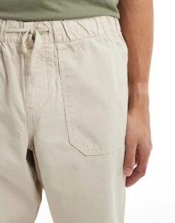 Selected Homme Loose Fit Elasticated Waistband Ripstop Trousers In Stone For Men -Modish Mens Shop 206360335 3