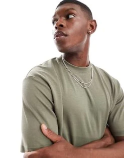 Selected Homme Oversized Heavy Weight T-shirt In Tan For Men Vetiver -Modish Mens Shop 206366375 1 vetiver 1