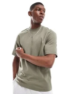 Selected Homme Oversized Heavy Weight T-shirt In Tan For Men Vetiver -Modish Mens Shop 206366375 3