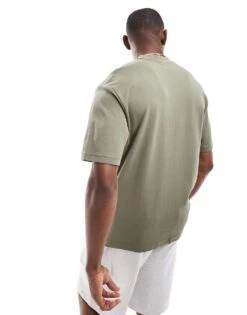 Selected Homme Oversized Heavy Weight T-shirt In Tan For Men Vetiver -Modish Mens Shop 206366375 4