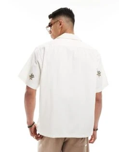 Selected Homme Revere Collar Shirt With All Over Applique Flowers In Cream For Men -Modish Mens Shop 206366516 4