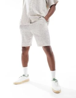 Selected Homme Shorts In All Over Print In Cream And Navy For Men -Modish Mens Shop 206366977 2