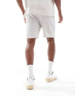 Selected Homme Shorts In All Over Print In Cream And Navy For Men -Modish Mens Shop 206366977 5