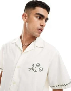 Selected Homme Revere Collar Shirt With Green Floral Print In Cream For Men -Modish Mens Shop 206373788 3