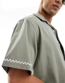 Selected Homme Revere Collar Shirt With Cream Floral Print In Olive Green For Men -Modish Mens Shop 206375624 3