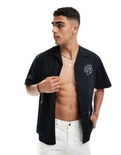 Selected Homme Revere Collar Shirt With Cream Abstract Floral Print In Black For Men -Modish Mens Shop 206375672 1 black 1