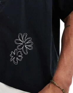 Selected Homme Revere Collar Shirt With Cream Abstract Floral Print In Black For Men -Modish Mens Shop 206375672 3