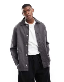 Selected Homme Boxy Oversized Overshirt In Dark Grey For Men Volcanic Ash -Modish Mens Shop 206376098 1 volcanicash 1