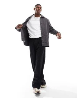 Selected Homme Boxy Oversized Overshirt In Dark Grey For Men Volcanic Ash -Modish Mens Shop 206376098 4