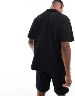 Selected Homme Waffle Revere Collar Shirt In Black For Men -Modish Mens Shop 206376742 4