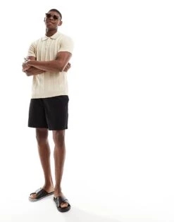 Selected Homme Knitted Polo Shirt With Texture In Cream For Men Fog -Modish Mens Shop 206416155 1 fog 1