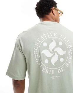 Selected Homme Oversized T-shirt With Creative Circle Back Print In Green For Men Desert Sage -Modish Mens Shop 206416803 1 desertsage 1