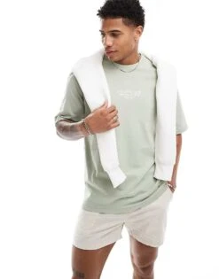 Selected Homme Oversized T-shirt With Creative Circle Back Print In Green For Men Desert Sage -Modish Mens Shop 206416803 4